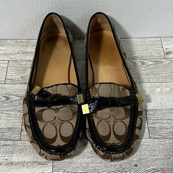 Coach FRIDA Slip on Loafers 8.5 Signature Monogram Logo Brown - Picture 3 of 14